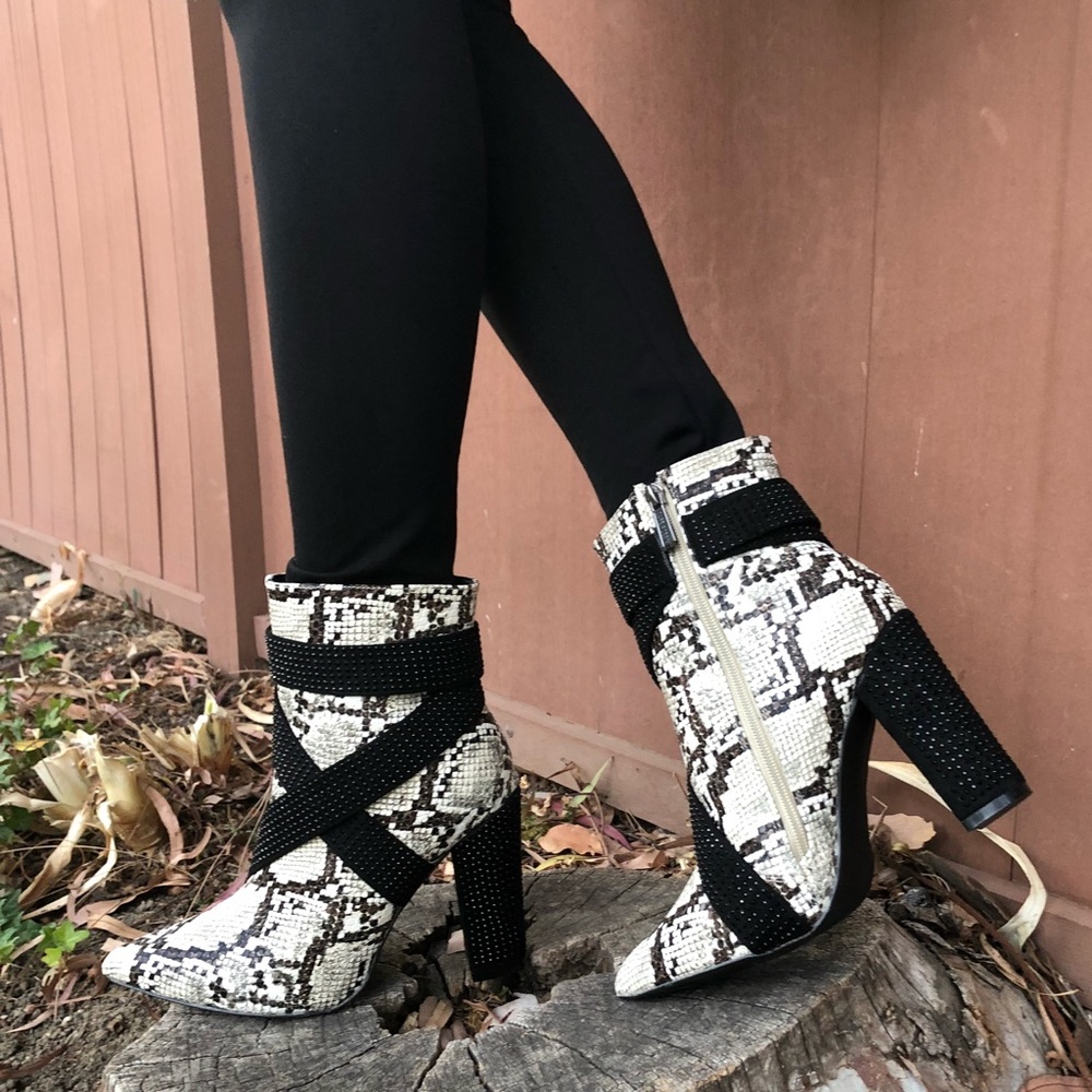 VEGAN STUDDED PHYTON SNAKE SKIN BOOTIES